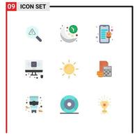 Pack of 9 Modern Flat Colors Signs and Symbols for Web Print Media such as internet online time youtube online store Editable Vector Design Elements