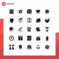 Set of 25 Modern UI Icons Symbols Signs for wheel setting computer care heart Editable Vector Design Elements