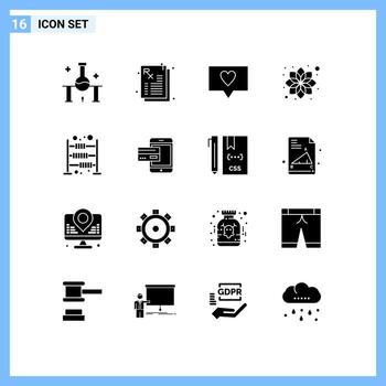 16 Universal Solid Glyphs Set for Web and Mobile Applications economy abacus like relax flower Editable Vector Design Elements