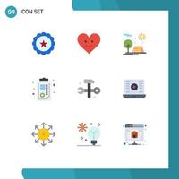 Group of 9 Flat Colors Signs and Symbols for databases prescription camping paper document Editable Vector Design Elements