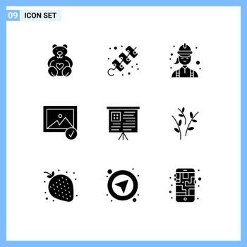 Pack of 9 Modern Solid Glyphs Signs and Symbols for Web Print Media such as chart selected construction photo technician Editable Vector Design Elements