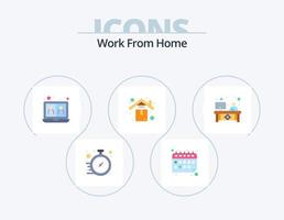 Work From Home Flat Icon Pack 5 Icon Design. desk. shipping. video call. home. sharing vector