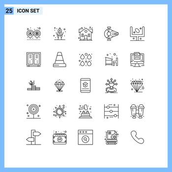 25 User Interface Line Pack of modern Signs and Symbols of american ship home interceptor cruiser Editable Vector Design Elements