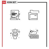 Mobile Interface Line Set of 4 Pictograms of coding healthy web coding server wellness Editable Vector Design Elements