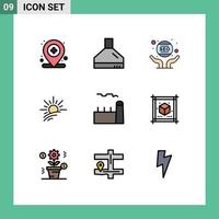 Pictogram Set of 9 Simple Filledline Flat Colors of boiling plant spring hand sun brightness Editable Vector Design Elements