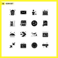 Pack of 16 Modern Solid Glyphs Signs and Symbols for Web Print Media such as designing creativity solution security person Editable Vector Design Elements