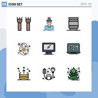 Filledline Flat Color Pack of 9 Universal Symbols of computer spring spy egg soda Editable Vector Design Elements