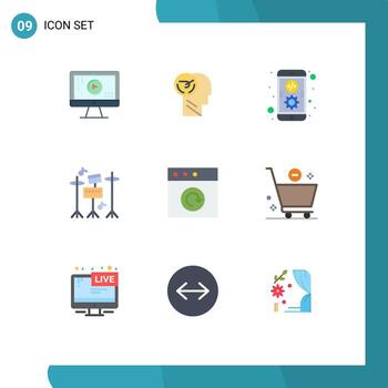 User Interface Pack of 9 Basic Flat Colors of mac music speed equipment mobile Editable Vector Design Elements