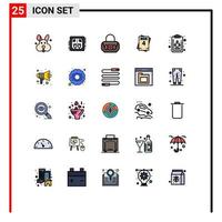 Group of 25 Modern Filled line Flat Colors Set for audio diagram bag chart love Editable Vector Design Elements