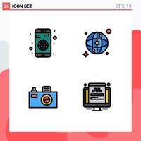 Set of 4 Modern UI Icons Symbols Signs for app design mobile network traveling Editable Vector Design Elements