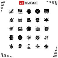 25 Creative Icons Modern Signs and Symbols of camera screen tick monitor delete Editable Vector Design Elements