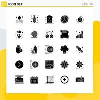 Pictogram Set of 25 Simple Solid Glyphs of count down lower energy expense consumption Editable Vector Design Elements