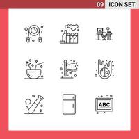 Pictogram Set of 9 Simple Outlines of finish summer space fruit coconut Editable Vector Design Elements