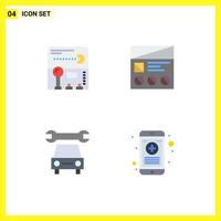 Group of 4 Flat Icons Signs and Symbols for joystick car game prototype service Editable Vector Design Elements