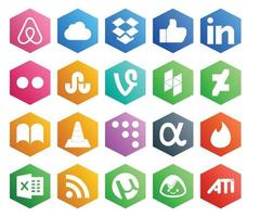 Paquete de 20 íconos de redes sociales que incluye la aplicación Excel net houzz coderwall media vector