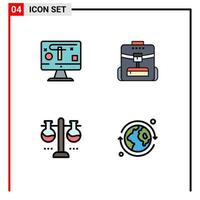 Set of 4 Modern UI Icons Symbols Signs for computer laboratory graphics school test flask Editable Vector Design Elements