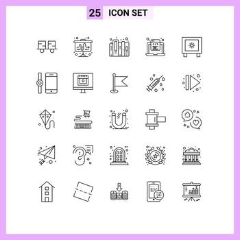 Universal Icon Symbols Group of 25 Modern Lines of web html coding tactic html files Editable Vector Design Elements