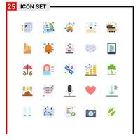 Editable Vector Line Pack of 25 Simple Flat Colors of space creative idea cart strategy business Editable Vector Design Elements