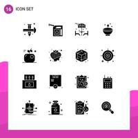 Pack of 16 Modern Solid Glyphs Signs and Symbols for Web Print Media such as festival deepavali station deepam furniture Editable Vector Design Elements