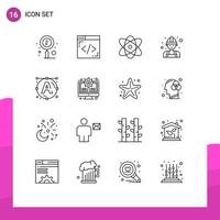 16 Universal Outline Signs Symbols of text worker atom man carpenter Editable Vector Design Elements