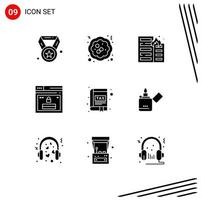 Pictogram Set of 9 Simple Solid Glyphs of password web burning page risk Editable Vector Design Elements