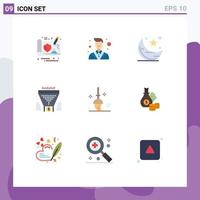 9 User Interface Flat Color Pack of modern Signs and Symbols of bucket dollar cresent funnel filter Editable Vector Design Elements