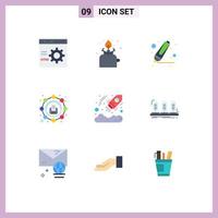 9 símbolos universales de signos de color plano de elementos de diseño vectorial editables de marcador de correo electrónico de picnic de marketing empresarial vector