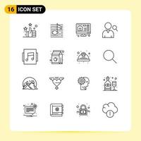 Mobile Interface Outline Set of 16 Pictograms of apple music computer album search Editable Vector Design Elements