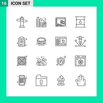 Editable Vector Line Pack of 16 Simple Outlines of clipboard delivery mac cylinder can Editable Vector Design Elements