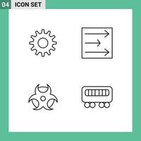 Line Pack of 4 Universal Symbols of cog passenger arrow education train Editable Vector Design Elements