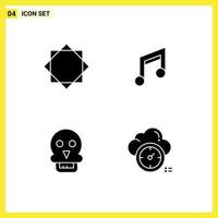 4 Thematic Vector Solid Glyphs and Editable Symbols of alert skull warning design medical Editable Vector Design Elements