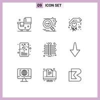 Outline Pack of 9 Universal Symbols of chest planning security plan goal Editable Vector Design Elements