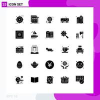 Modern Set of 25 Solid Glyphs Pictograph of location military webpage jeep webcam Editable Vector Design Elements