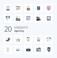 20 Night Party Flat Color icon Pack like night list horn party celebration vector