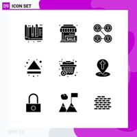 Universal Icon Symbols Group of 9 Modern Solid Glyphs of basket multimedia store eject social Editable Vector Design Elements