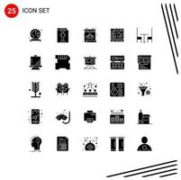 25 Universal Solid Glyphs Set for Web and Mobile Applications table dining mask daw audio Editable Vector Design Elements