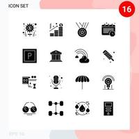 Set of 16 Vector Solid Glyphs on Grid for vehicles appointment award time calendar Editable Vector Design Elements