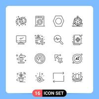 Pictogram Set of 16 Simple Outlines of imac monitor bolt computer modification Editable Vector Design Elements