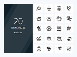 20 iconos de esquema de mardi gras para presentación vector