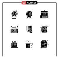 Mobile Interface Solid Glyph Set of 9 Pictograms of note message mission inbox schoolbag Editable Vector Design Elements