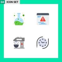 Mobile Interface Flat Icon Set of 4 Pictograms of chemistry drink development cafe time Editable Vector Design Elements