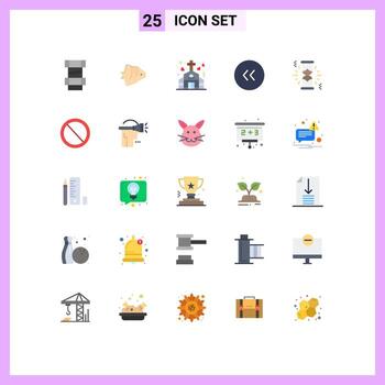 25 Universal Flat Color Signs Symbols of loading left chapel circle arrows Editable Vector Design Elements