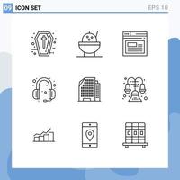 Modern Set of 9 Outlines and symbols such as decorate building web apartment support Editable Vector Design Elements