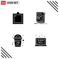 Set of 4 Commercial Solid Glyphs pack for decor coffee window web starbucks Editable Vector Design Elements