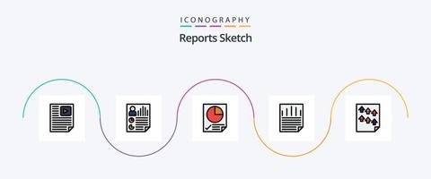 Reports Sketch Line Filled Flat 5 Icon Pack Including paper check. ok. report. data. page vector
