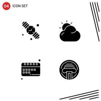 Group of 4 Modern Solid Glyphs Set for clock learning hand watch shinning school Editable Vector Design Elements