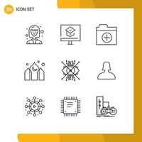 Group of 9 Outlines Signs and Symbols for cyber ar add ramadan asia Editable Vector Design Elements