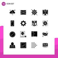 Modern Set of 16 Solid Glyphs and symbols such as computer design soccer layers link Editable Vector Design Elements