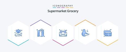 Grocery 25 Blue icon pack including . money. signage. credit. pear vector