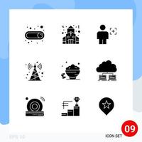 Pack of 9 Modern Solid Glyphs Signs and Symbols for Web Print Media such as fast date human dish radio Editable Vector Design Elements